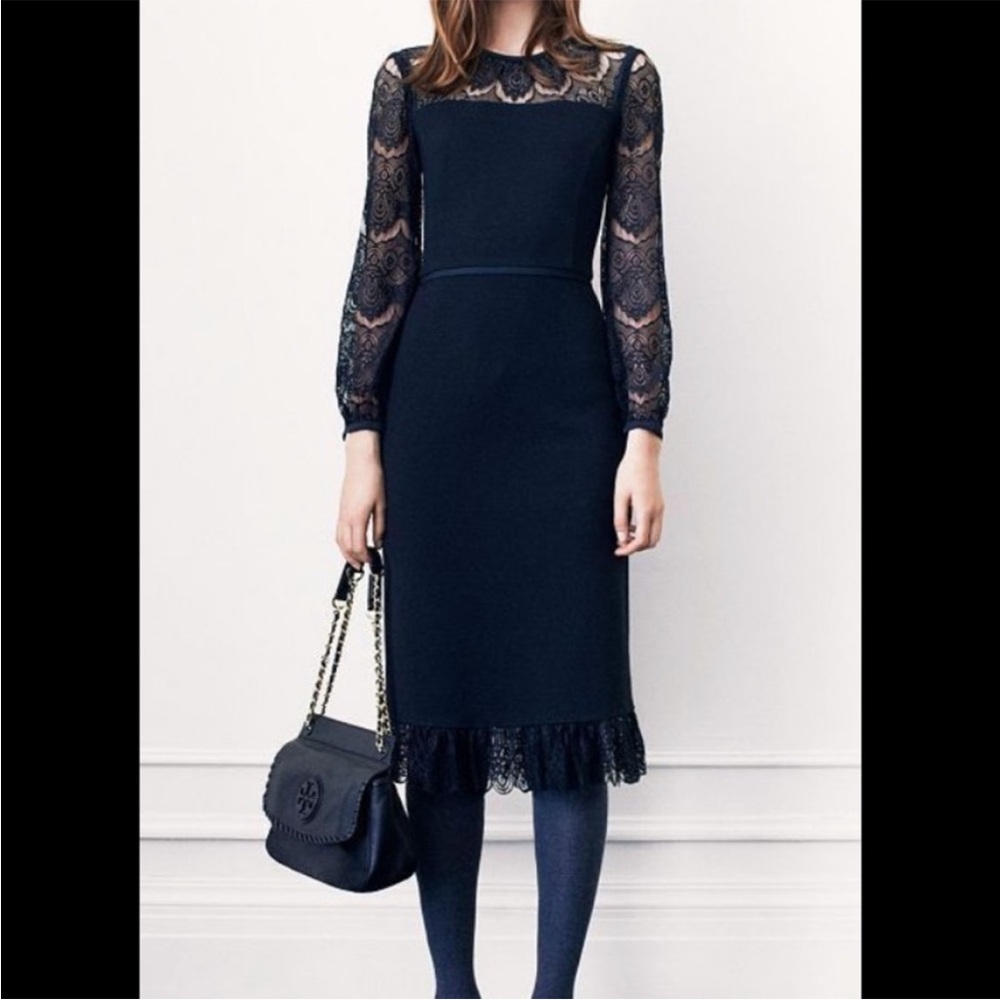 Tory Burch Tiana Black Lace sleeve Dress - Picture 3 of 12